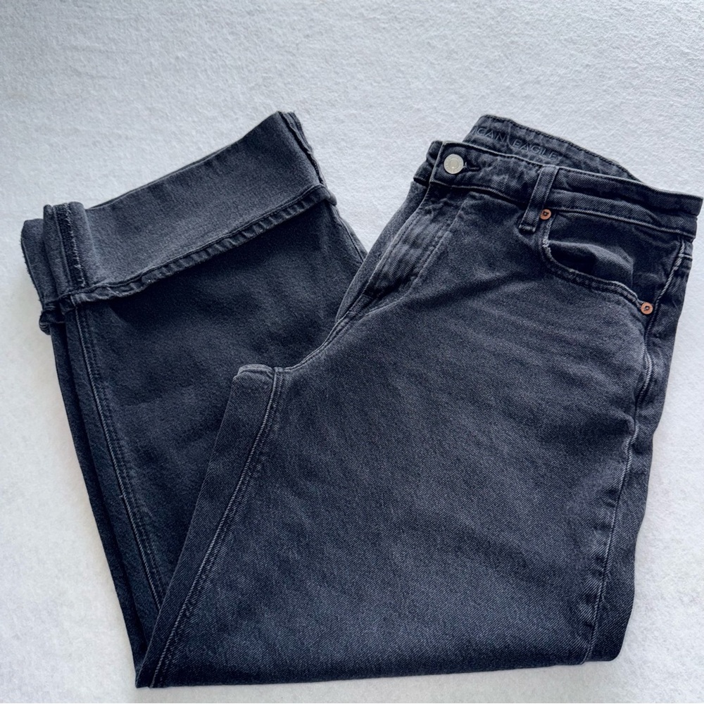 American Eagle‎ AE Dream Stovepipe wide Black Crop Cuffed Jeans size 10 SHORT